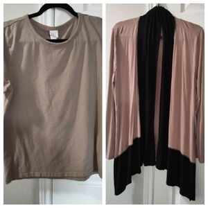 2 Pieces Women's XL Soft Knit Top Bundle Cardigan Tee Khaki Tan H&M Stretch Lot